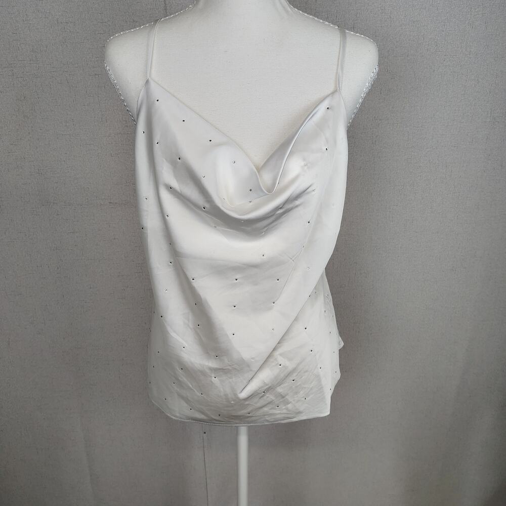 Vocal White Cowl Neck Rhinestone Cami Tank Top Medium Y2K Glam
